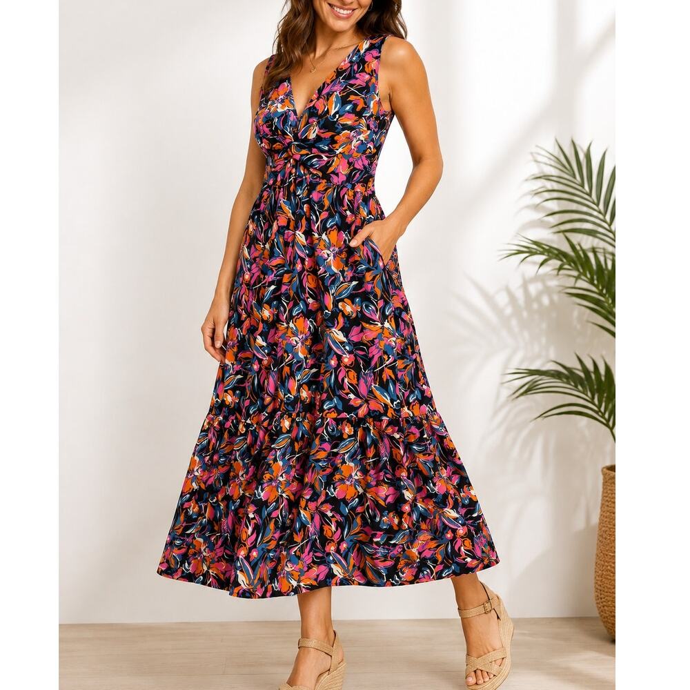 French Connection Floral Twist Front Midi Maxi Dress with pockets - XL - NWOT